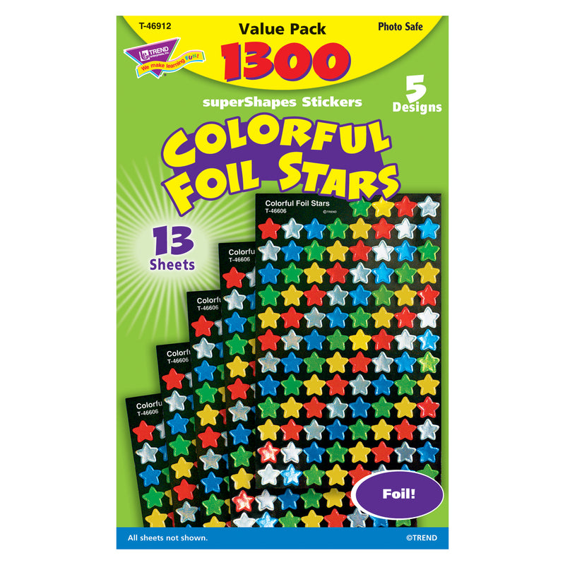 Sticker Foil Stars Super Variety Pk 7-16in Blu Red Gld Grn Silver