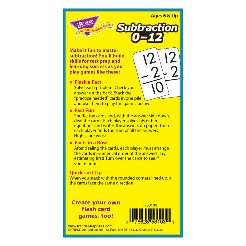 Flash Cards Subtraction 0-12 91-box