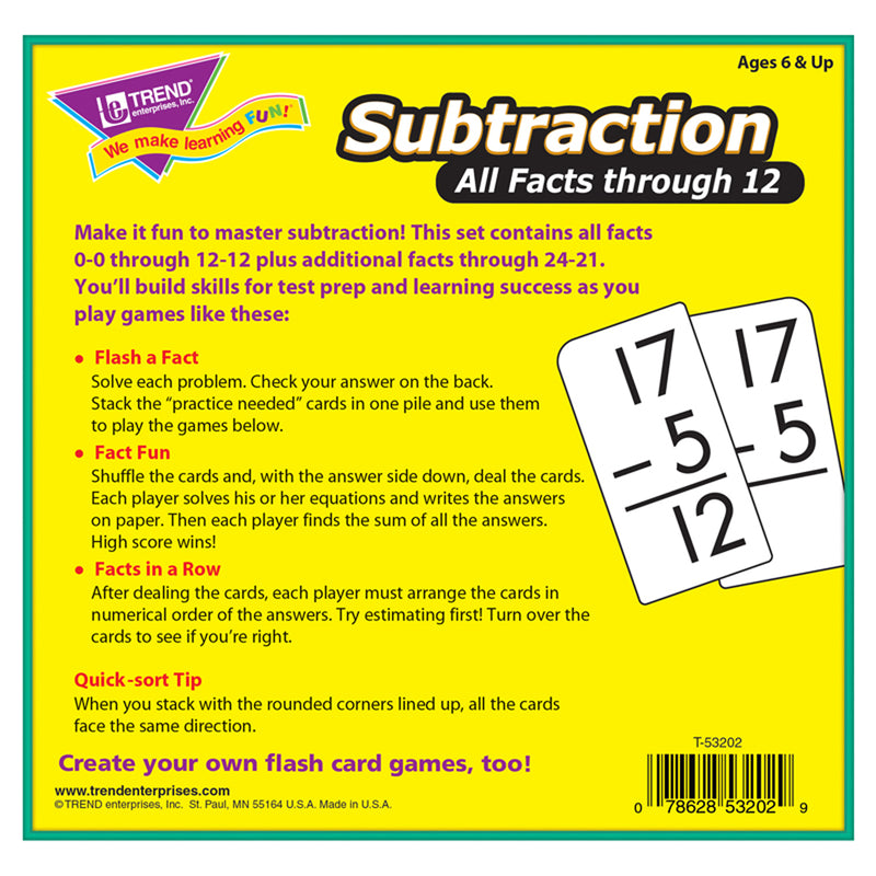 Flash Cards All Facts 169-box 0-12 Subtraction