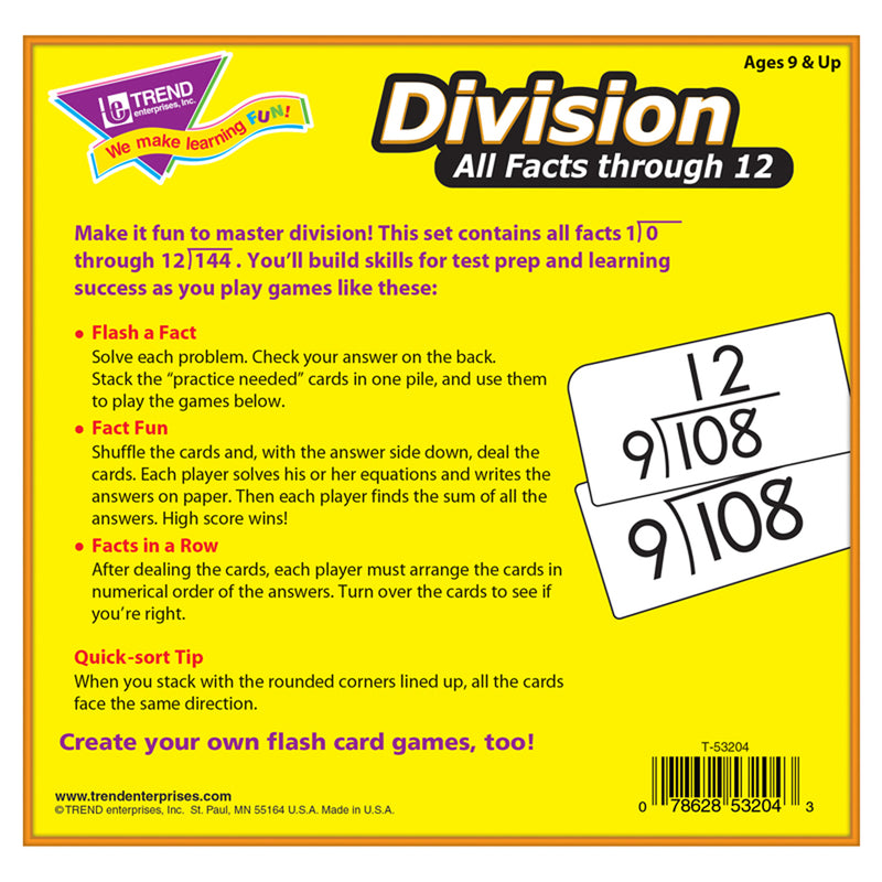 Flash Cards All Facts 156-box 0-12 Division