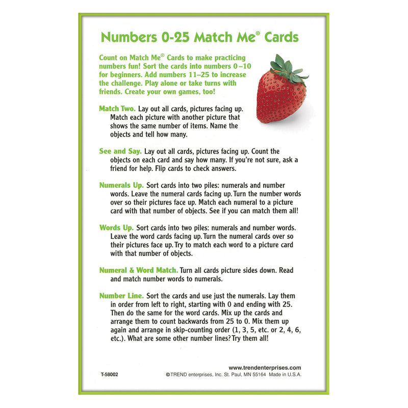 Match Me Cards Numbers 0-25 52-box Two-sided Cards Ages 4 & Up