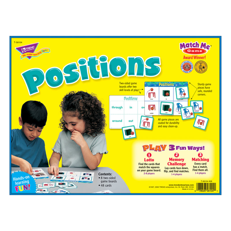 Match Me Game Positions Ages 3 & Up 1-8 Players