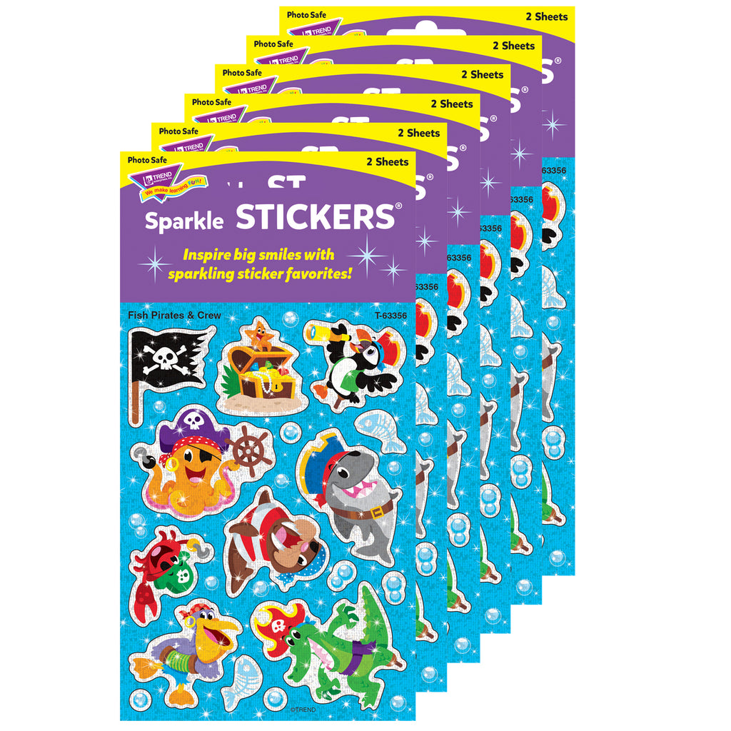 (6 Pk) Fish Pirates & Crew Sparkle Stickrs 32 Ct