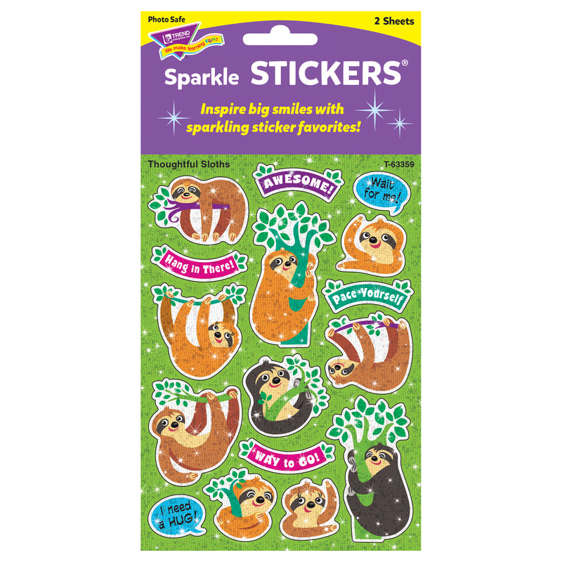 Thoughtful Sloths Sparkle Stickers 32 Ct