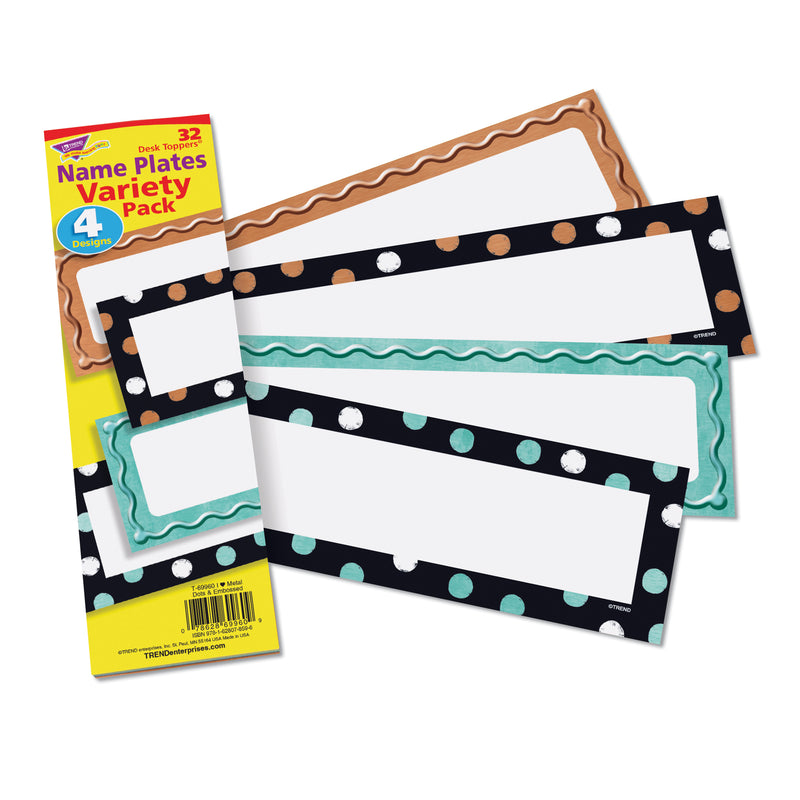 Dots & Embossed Desk Name Plates Variety Pk I Love Metal