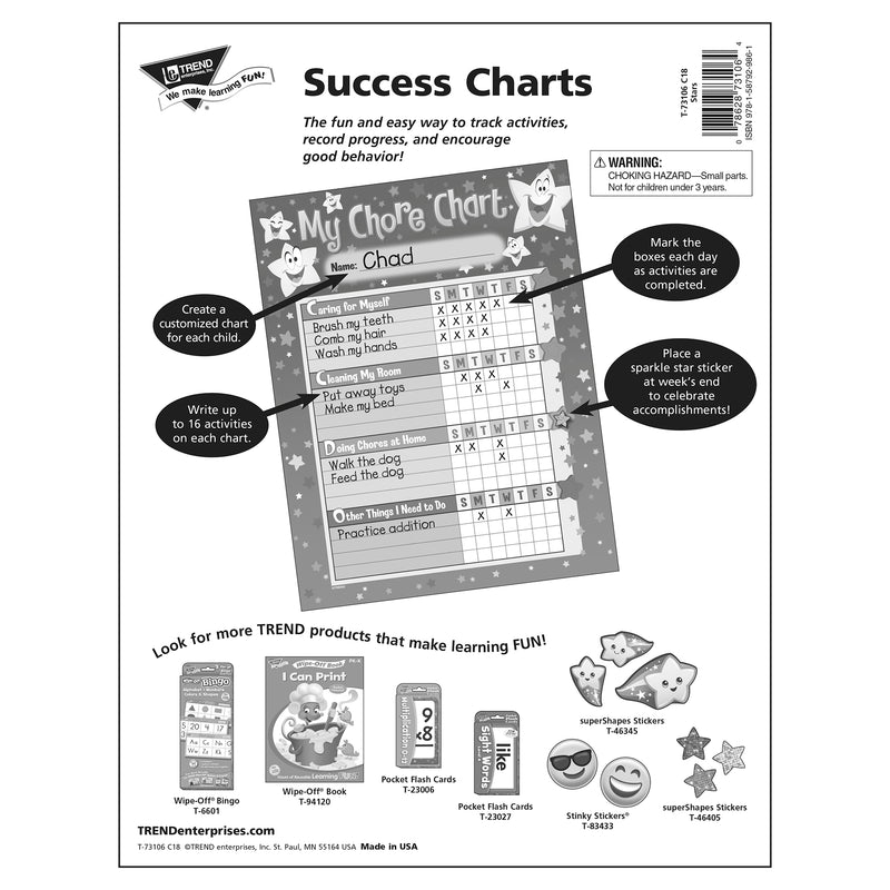 Chore Charts Stars 25 Charts 8-1-2 X 11