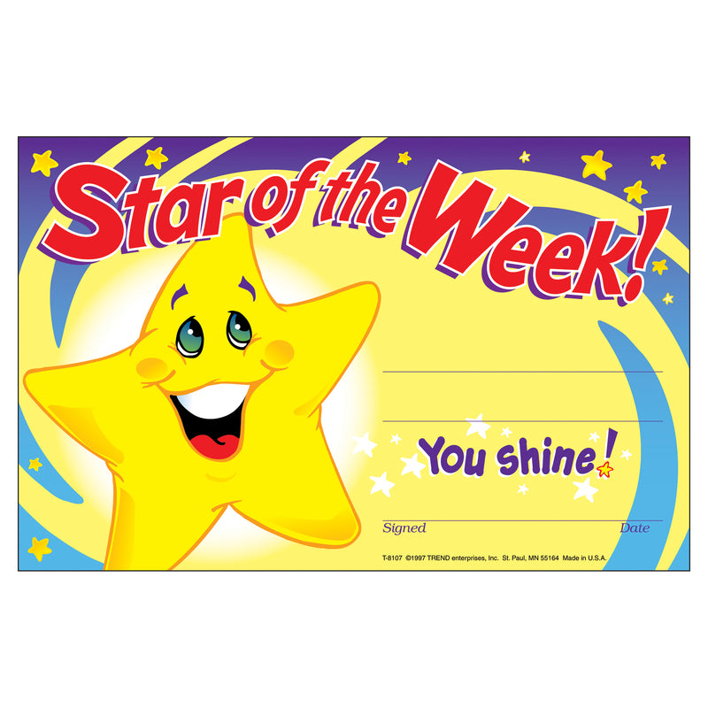 (6 Pk) Awards Star Of The Week 30 Per Pk 5x8