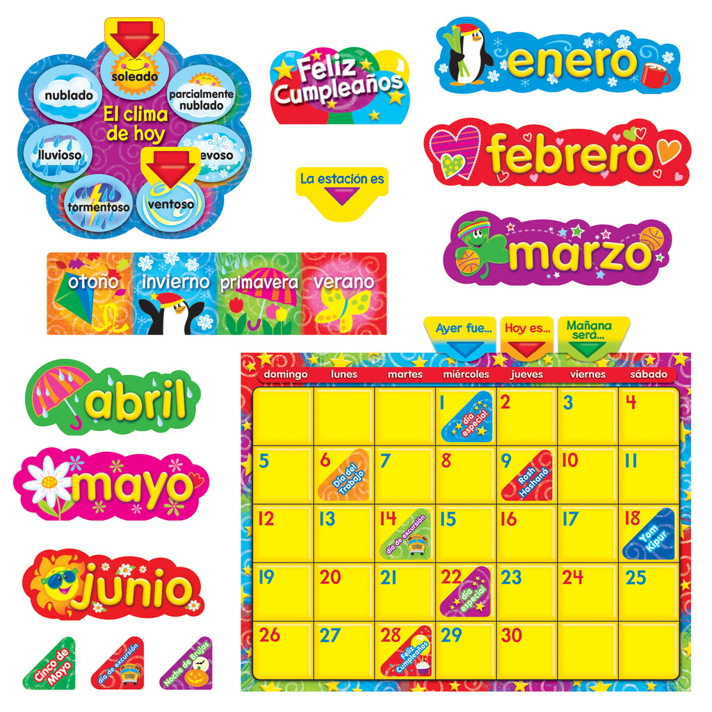 Wipe Off Stars N Swirls Calendar Cling Spanish  Bb Set