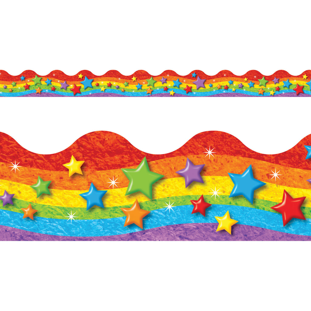 (6 Pk) Rainbow & Star Trim Scallop Edge 12 Per Pk 2.25x39 Total