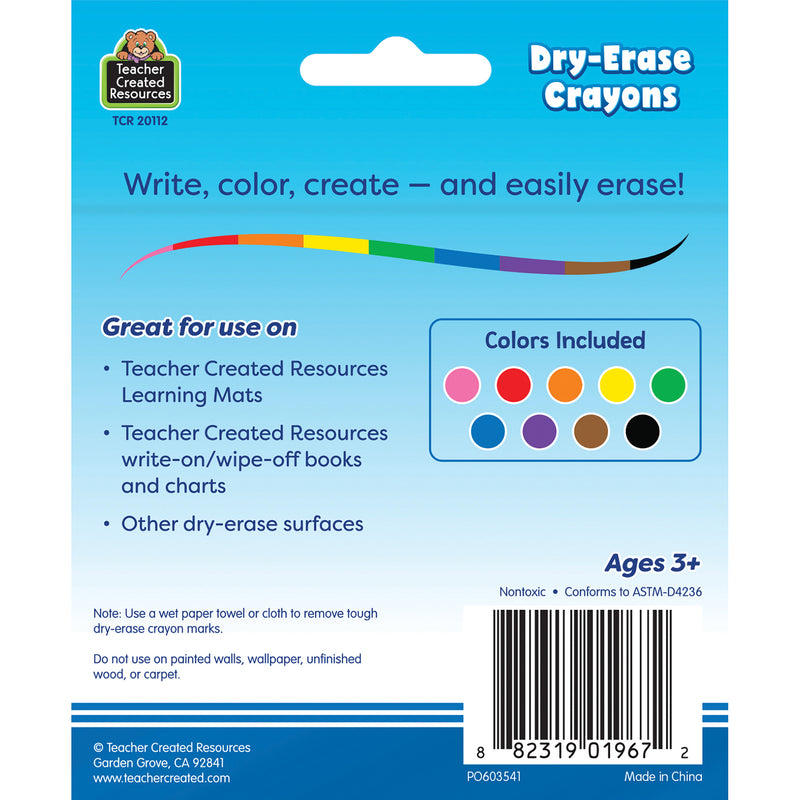Colorful Dry-Erase Crayons, Pack of 9