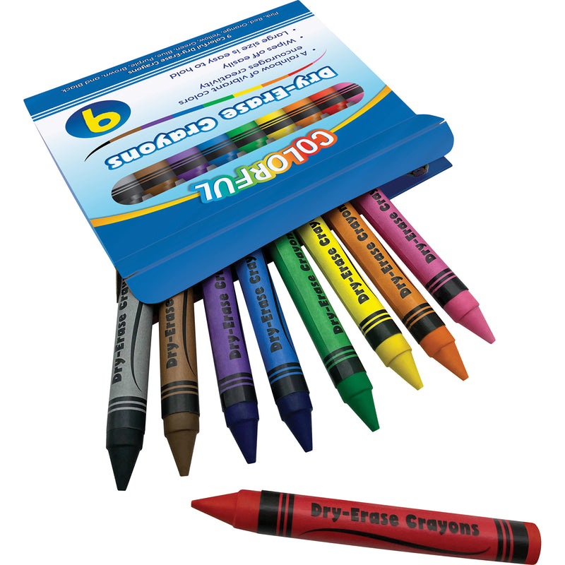 Colorful Dry-Erase Crayons, Pack of 9