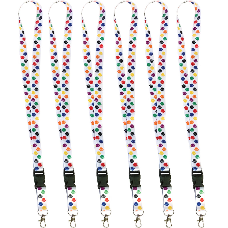 (6 Pk) Colorful Paw Print Lanyard