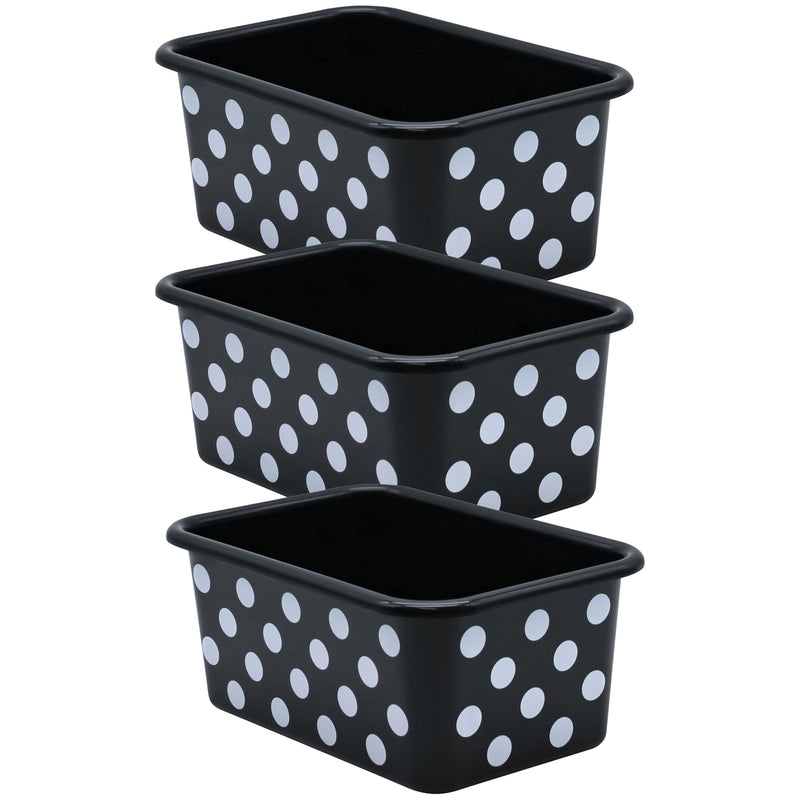 (3 Ea) White Polka Dots Small Storage Bin Plastic