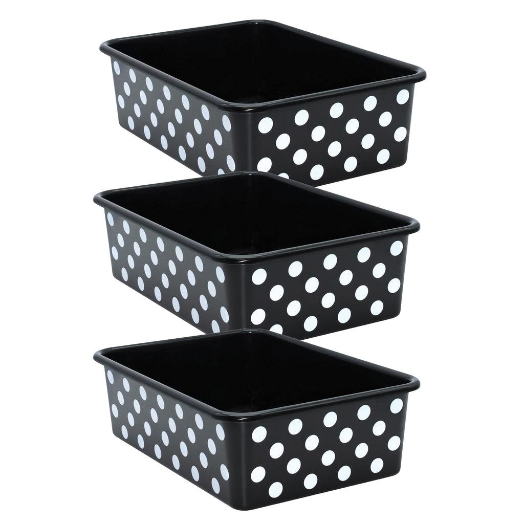 (3 Ea) White Polka Dots Large Storage Bin Plastic