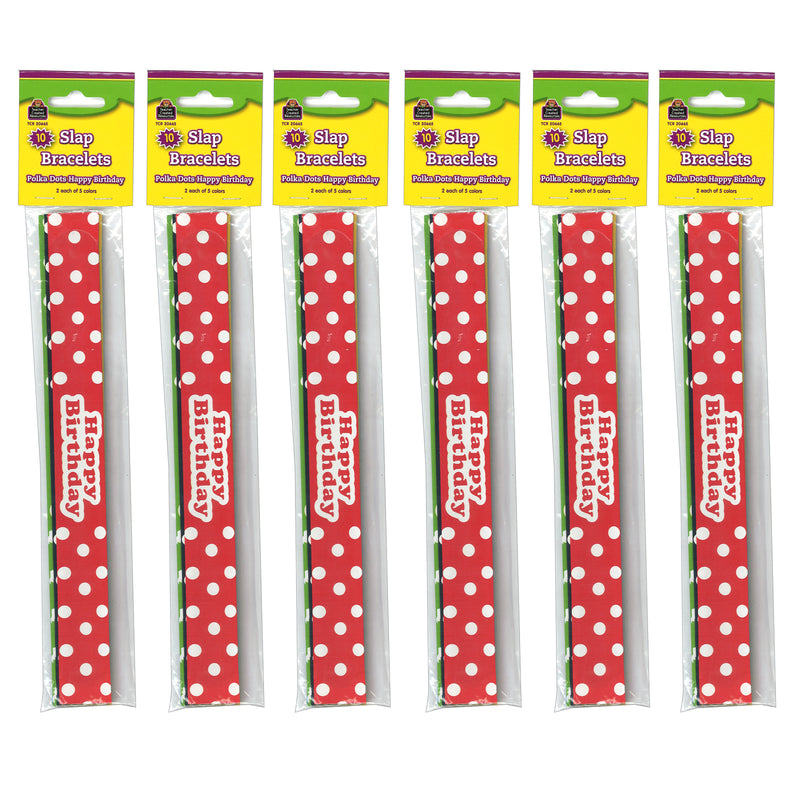 (6 Pk) Slap Bracelets Polka Dots Happy Birthday