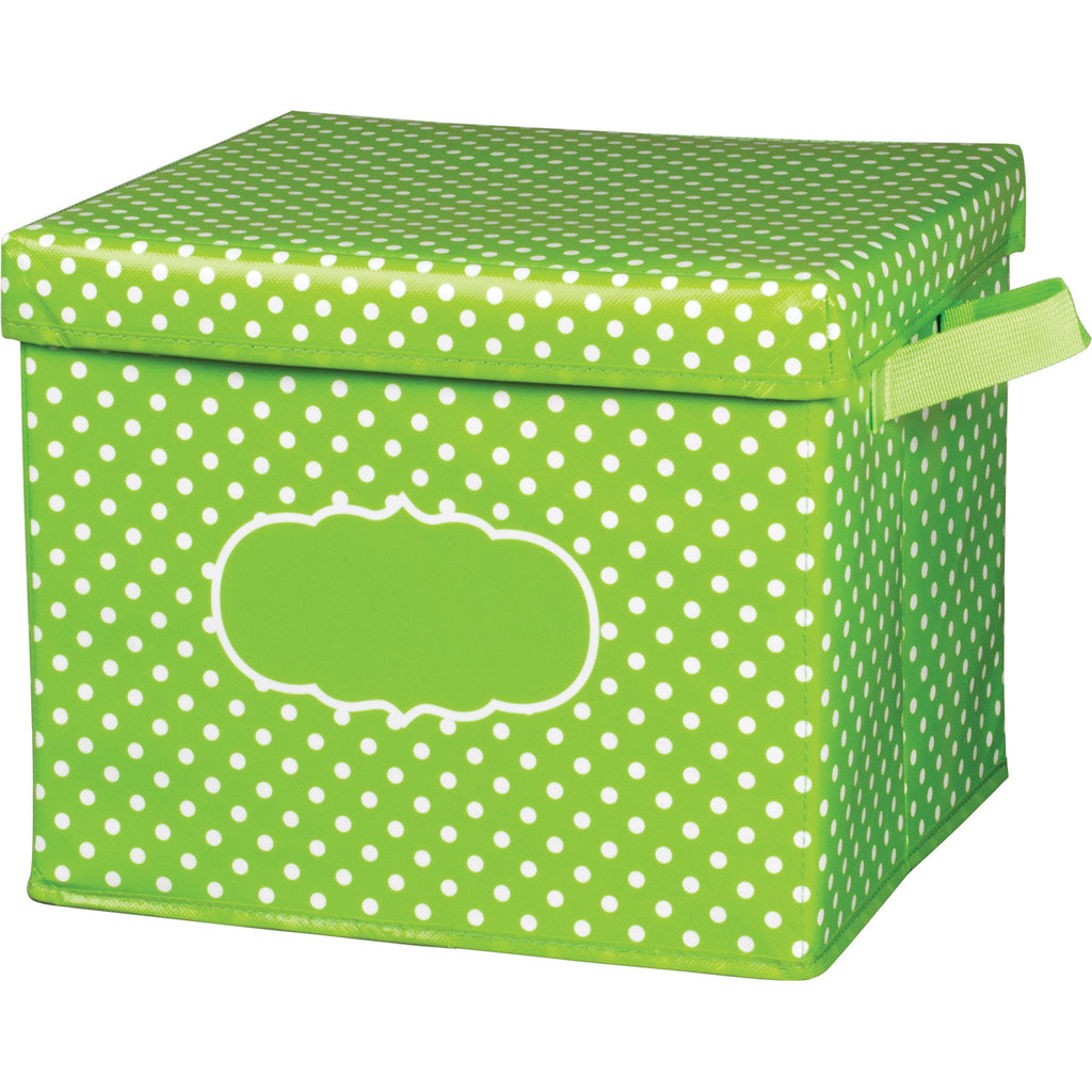 Lime Polka Dots Storage Bin W- Lid