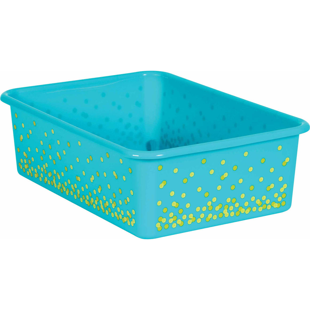 Teal Confetti Large Plastic Bin