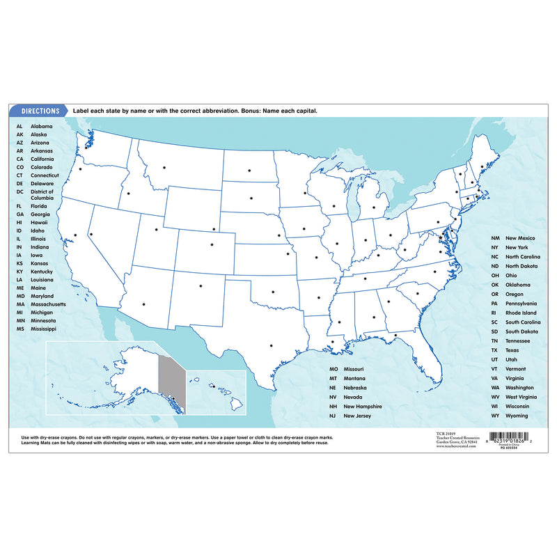 United States of America Map Learning Mat