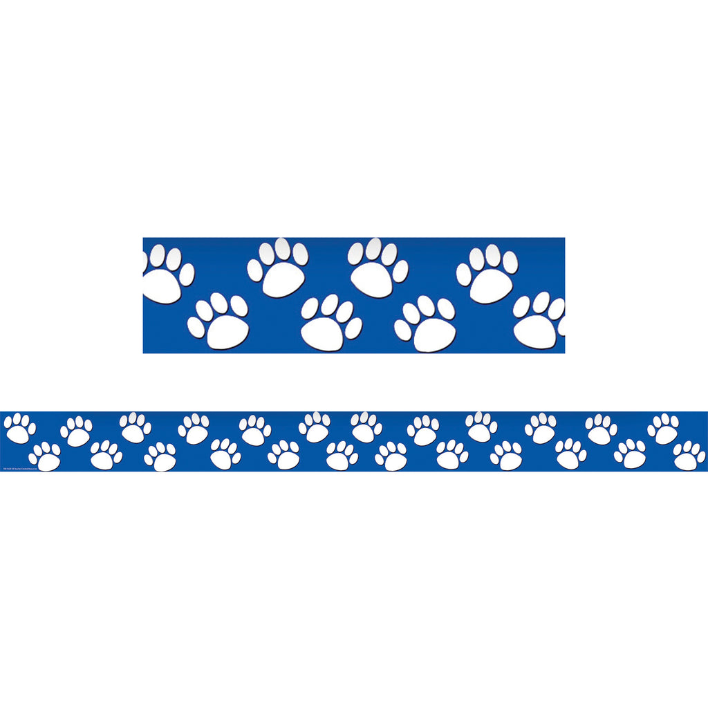 (6 Pk) Blue With White Paw Prints Straight Border Trim