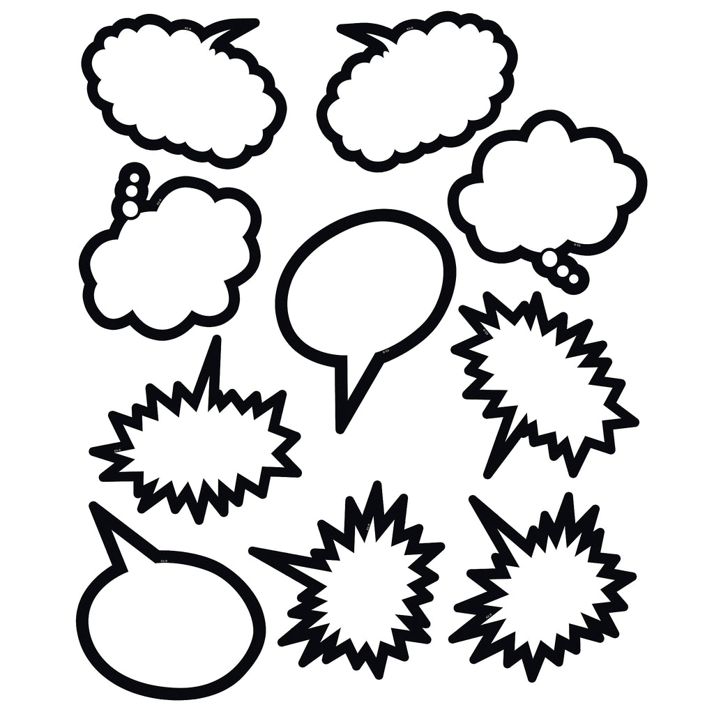 (3 Pk) Superhero Black & White Speech Thought Bubbles Accents