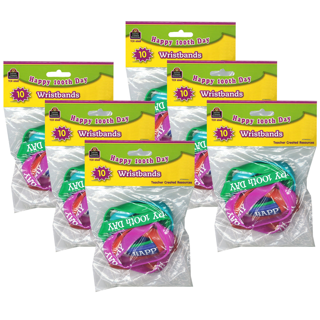 (6 Pk) Happy 100th Day Wristbands 10 Per Pk