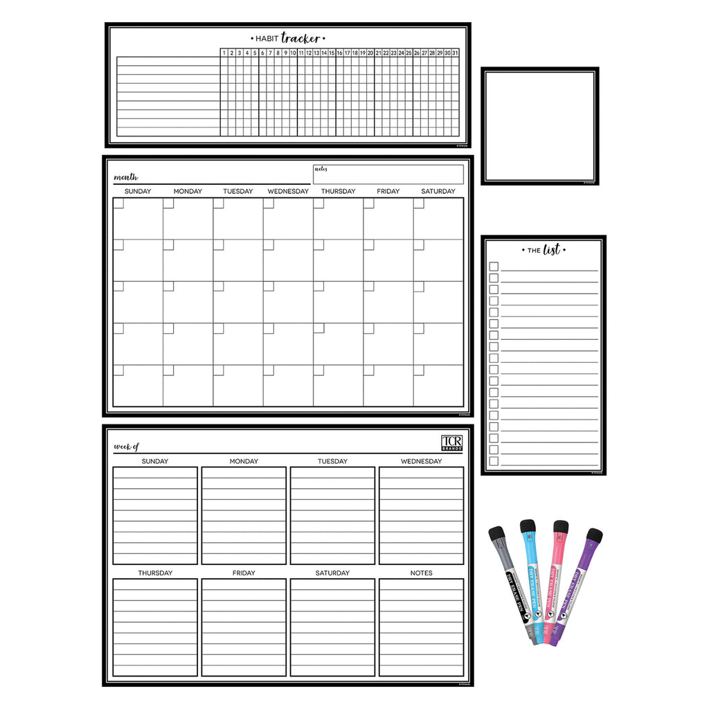 Black & White Dry-Erase Magnetic Calendar Set