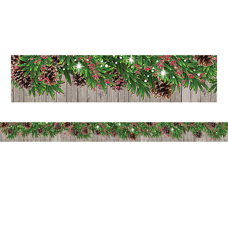 (6 Pk) Winter Pine Cones Border Straight