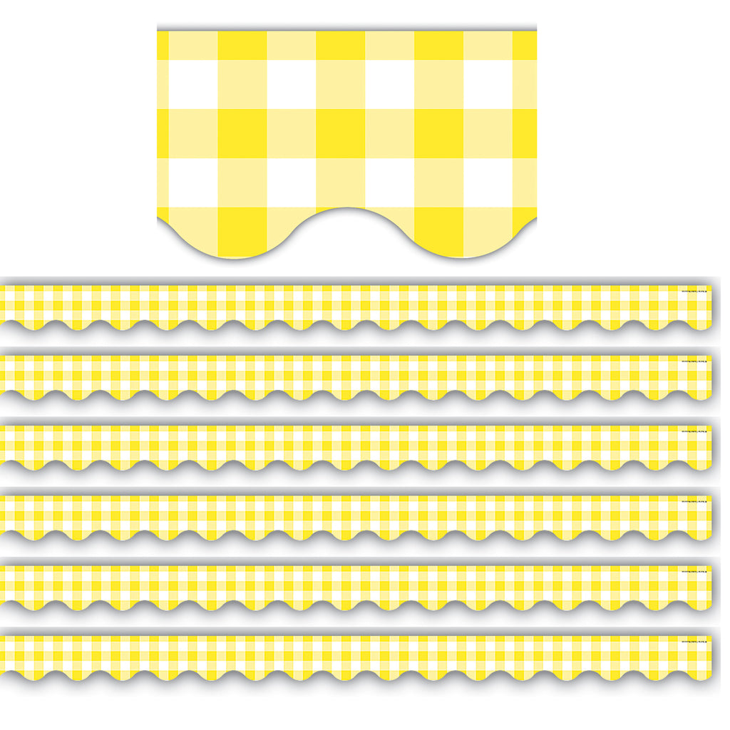 (6 Pk) Yellow Gingham Scalloped Border