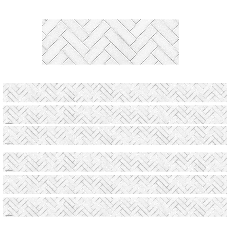 (6 Pk) White Herringbone Straight Border Modern Farmhouse