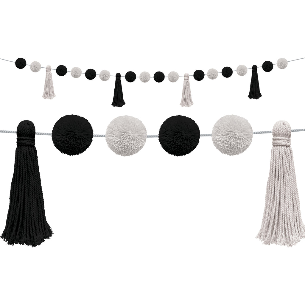 Blk & Wht Pom-poms & Tassel Garland