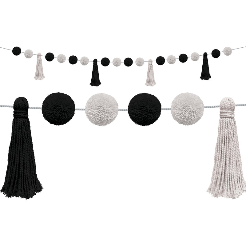 Blk & Wht Pom-poms & Tassel Garland