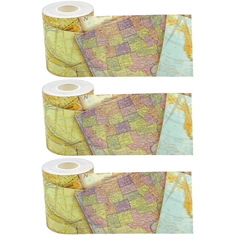 (3 Pk) Travel Map Straight Rolled Border