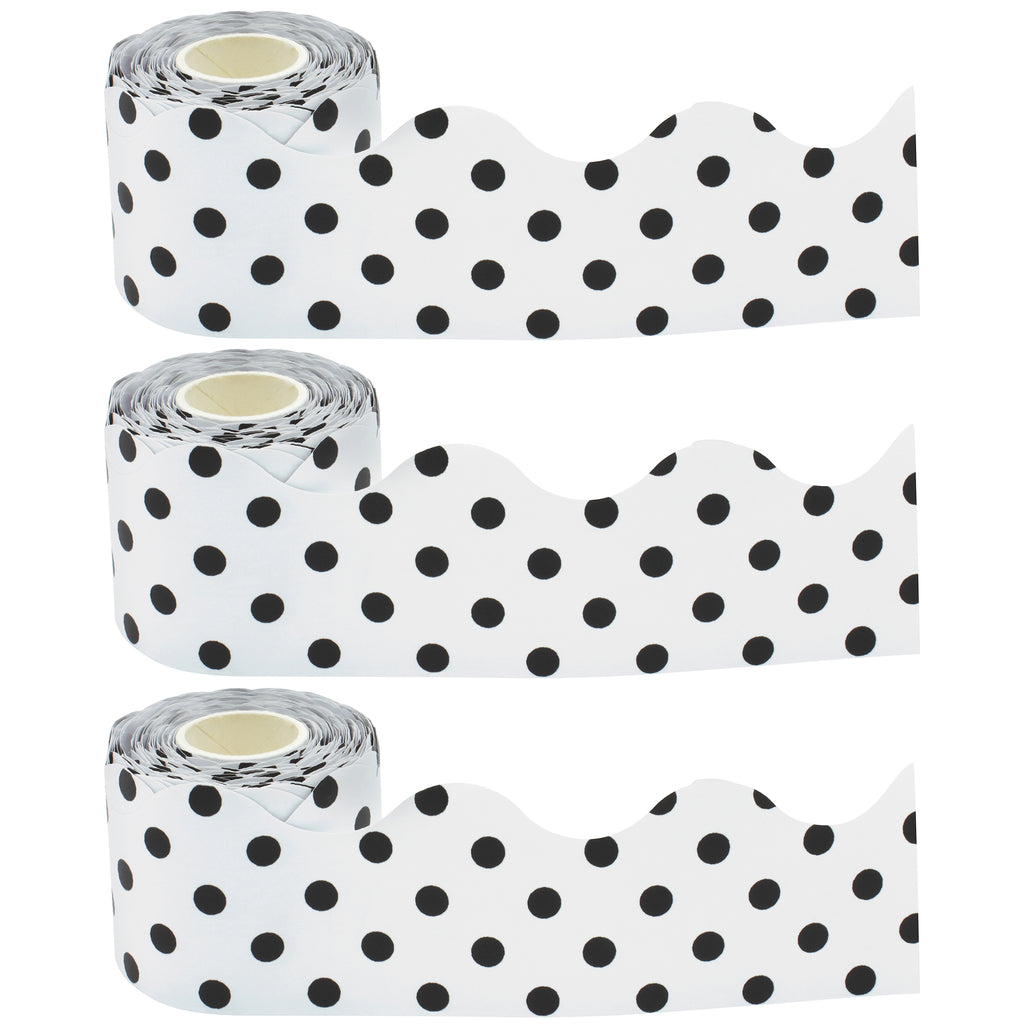 (3 Pk) Blck Polka Dots On White Rolld Trim