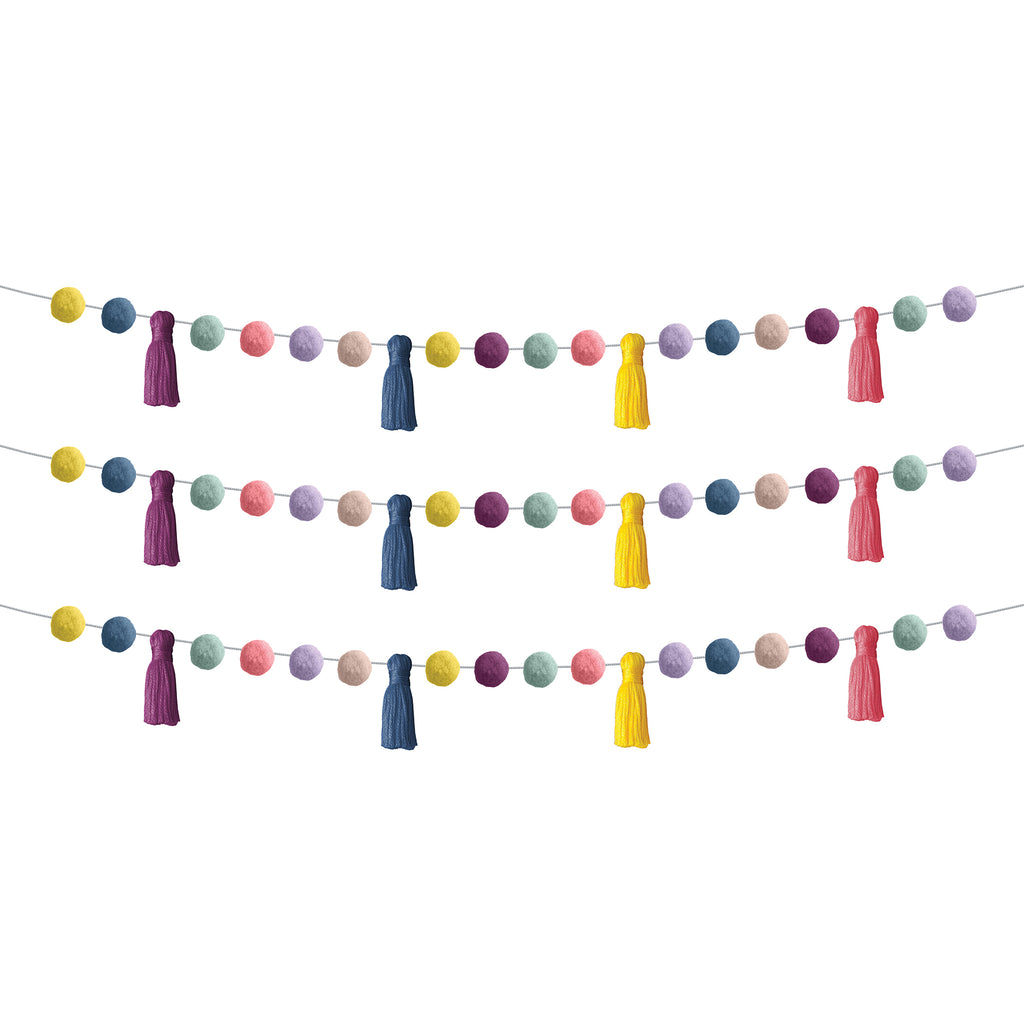 (3 Ea) Pom-poms & Tassels Garland