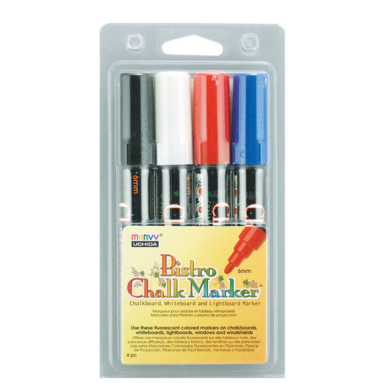 (2 Pk) Bistro Chlk Mrkrs 4 Brd Tip Black Red Blue White Per Pk