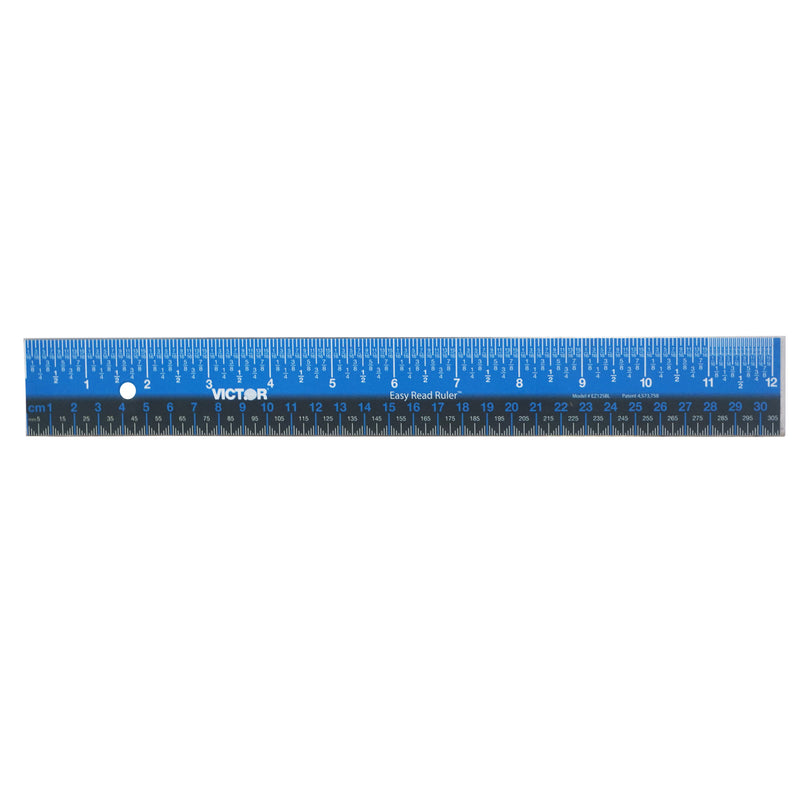 12in Ruler Stainless Steel Blu Blk