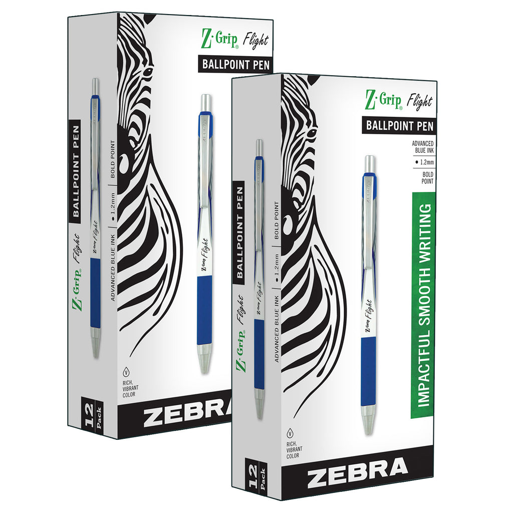 (2 Pk) Z-grip Flight Pens Blue Dozen Retractable