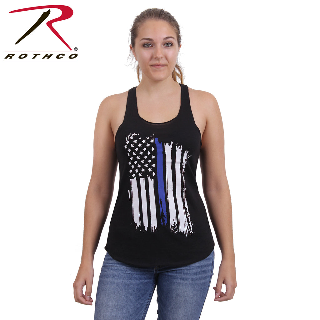 Women Thin Blue Line Flag Racerback Tank Top