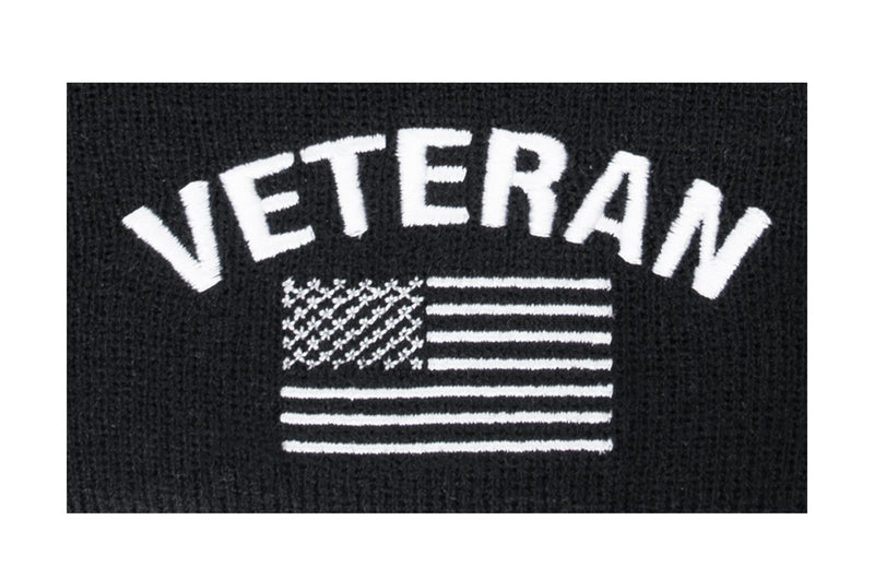 Rothco Veteran With US Flag Fine Knit Watch Cap - Black