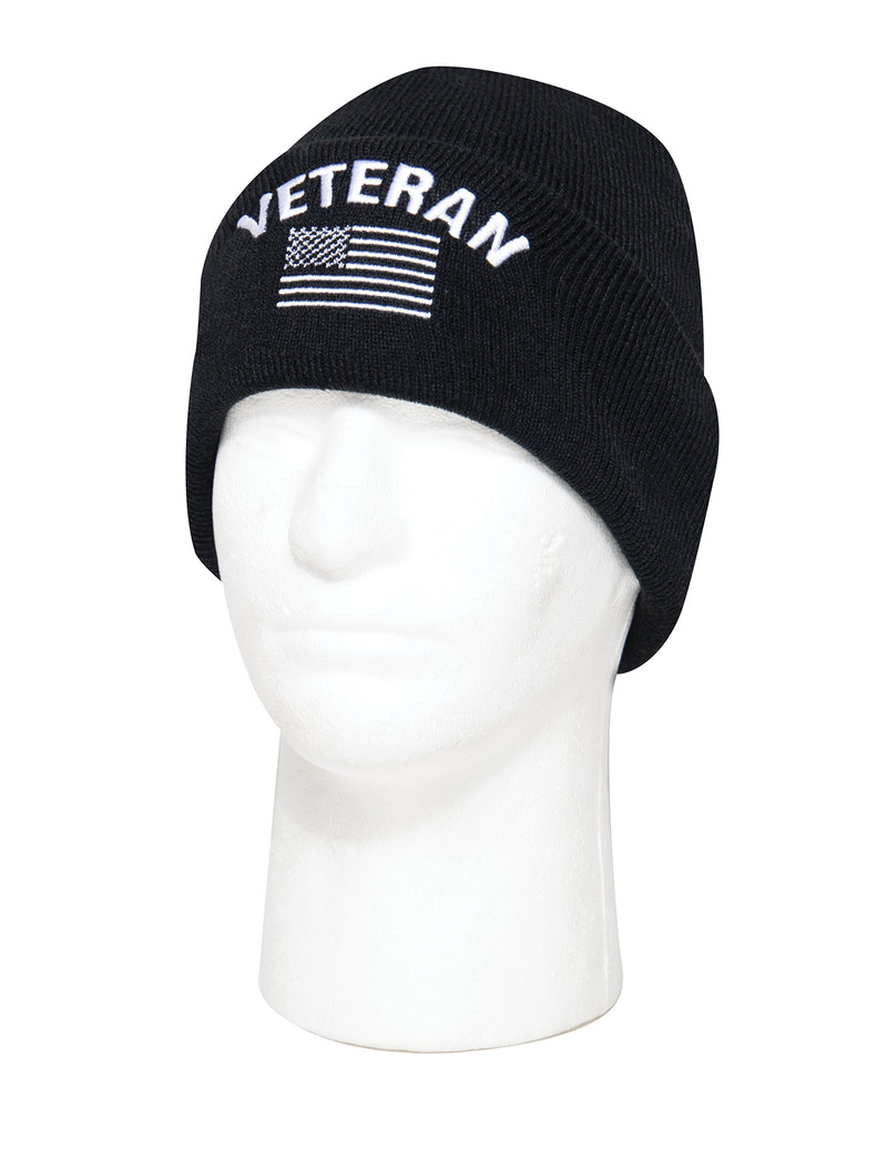 Rothco Veteran With US Flag Fine Knit Watch Cap - Black