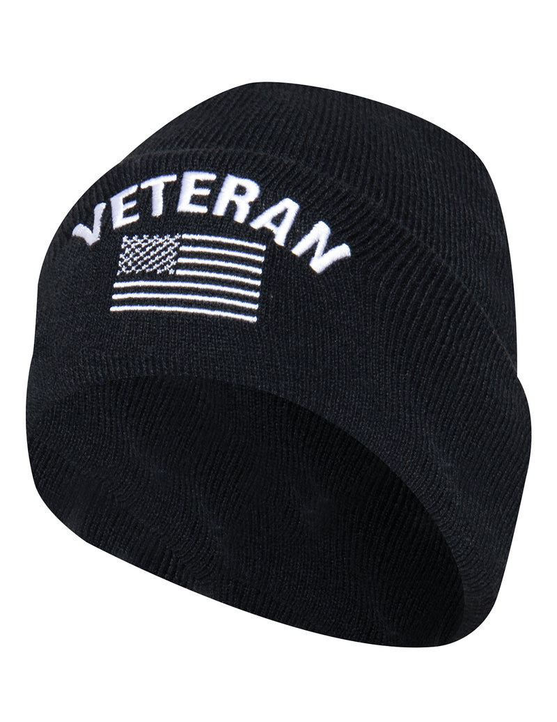 Rothco Veteran With US Flag Fine Knit Watch Cap - Black