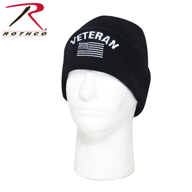 Rothco Veteran With US Flag Fine Knit Watch Cap - Black