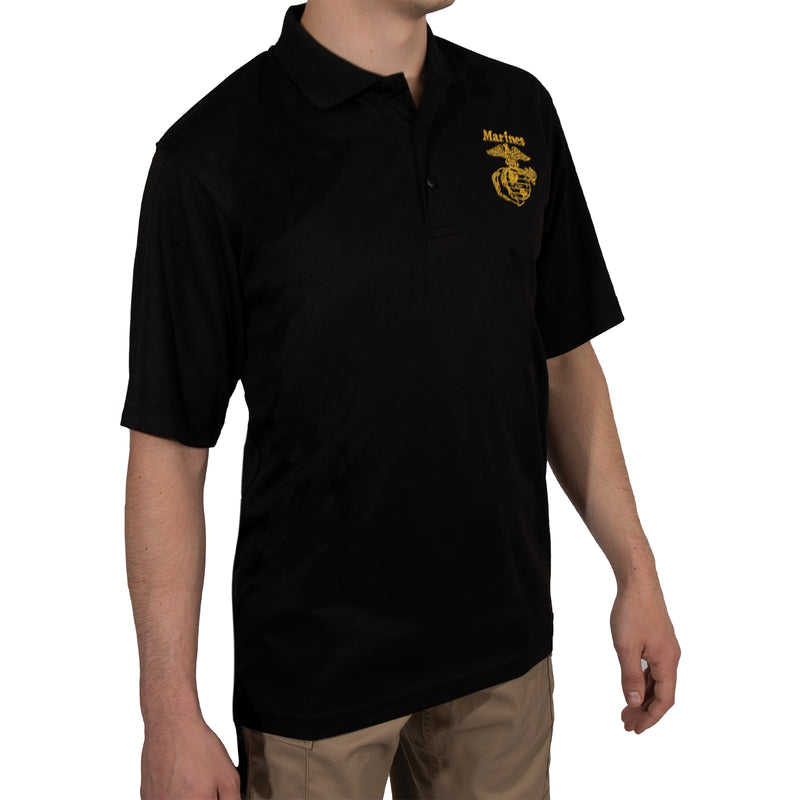 Rothco USMC Eagle, Globe & Anchor Moisture Wicking Polo Shirt - Black