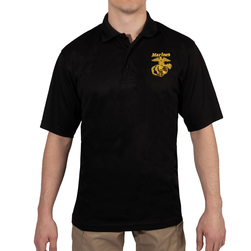 Rothco USMC Eagle, Globe & Anchor Moisture Wicking Polo Shirt - Black